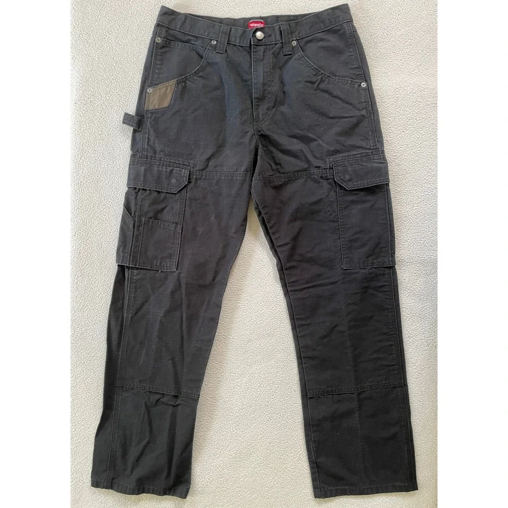 Wrangler Mens 32x32 Workwear Cargo Pants Black Ripstop Utility Pockets 10WMWR1BL